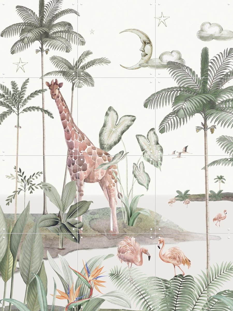 IXXI Smiling Jungle Moon, Creative Lab Amsterdam - 60 x 80 cm - Gratis ophangtool - Grote wanddecoratie en posters - Illustraties, Speels, Aquarel