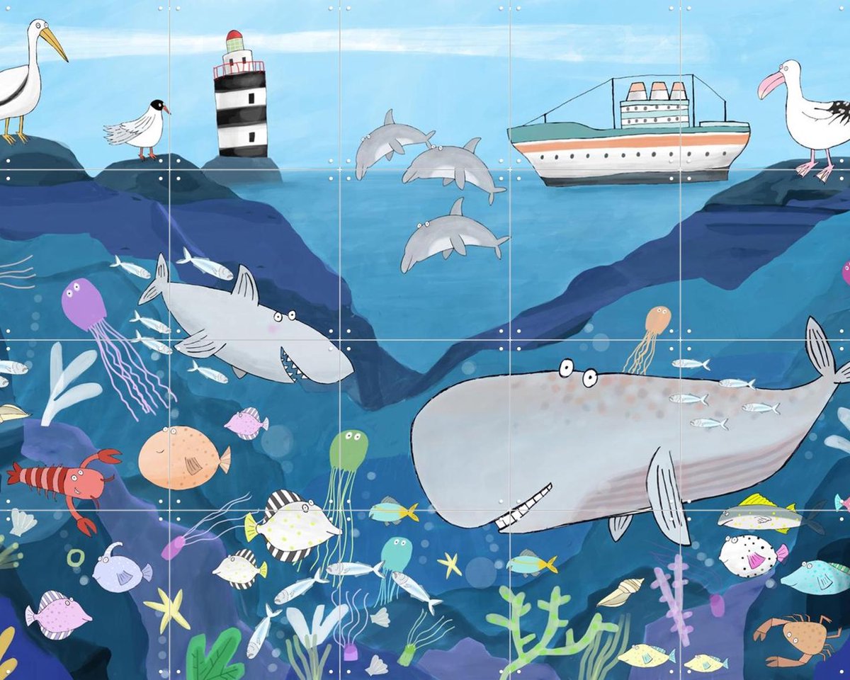 IXXI Sea World, Sea Life, Carla Daly - 100 x 80 cm - Gratis ophangtool - Grote wanddecoratie en posters - Cartoonesk, Speels, Illustraties, Kleurrijk