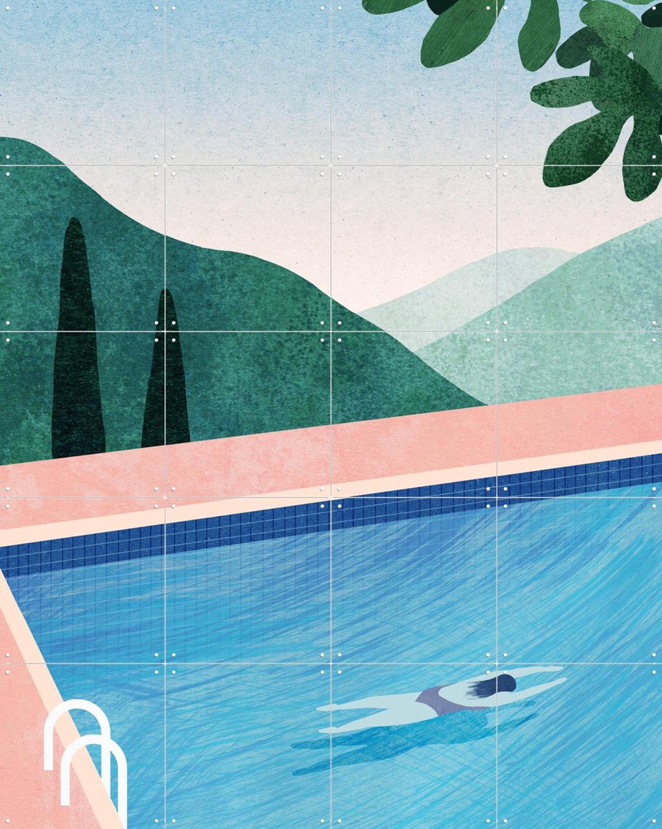 IXXI Swimming Pool II, Henry Rivers - 80 x 100 cm - Gratis ophangtool - Grote wanddecoratie en posters - Geometrische Kunst, Kleurrijk, Minimalisme