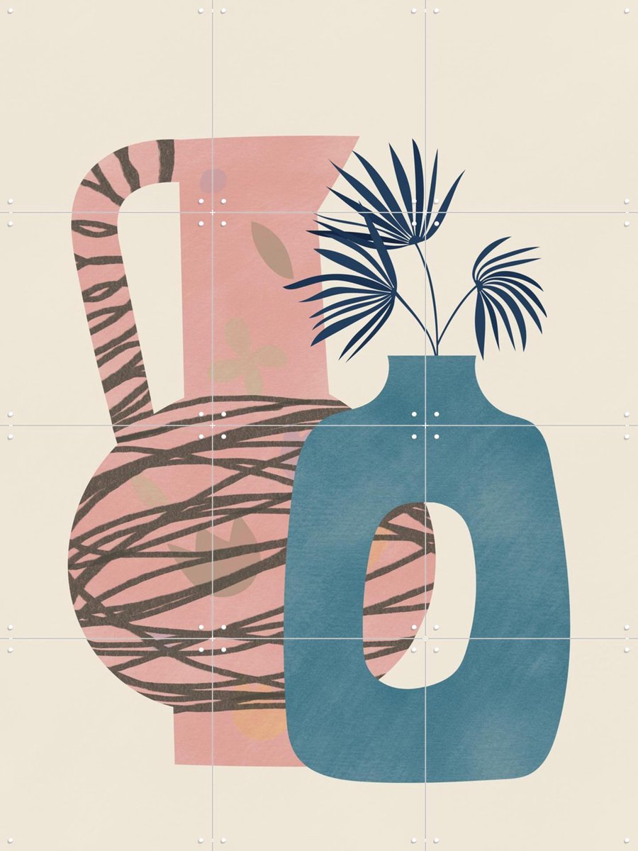 IXXI Still life with blue and pink vase, Little Dean & Various - 60 x 80 cm - Gratis ophangtool - Grote wanddecoratie en posters - Illustraties