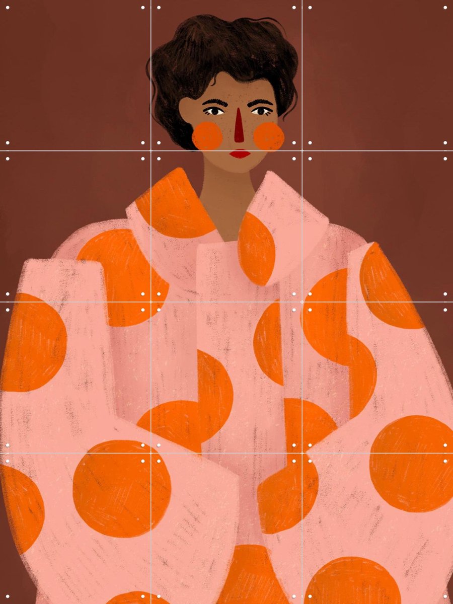 IXXI Woman With Orange Dots, Bea Müller & Various - 60 x 80 cm - Gratis ophangtool - Grote wanddecoratie en posters - Illustraties, Speels