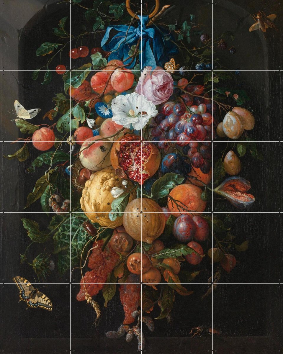 IXXI Festoen van vruchten en bloemen, Jan Davidsz. De Heem & Rijksmuseum - 80 x 100 cm - Gratis ophangtool - Grote wanddecoratie en posters -