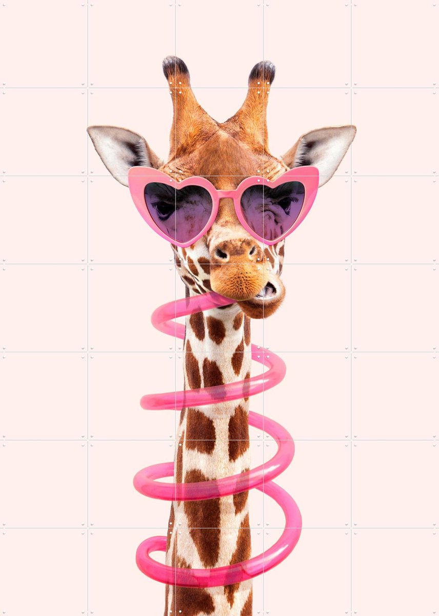 IXXI Thirsty Giraffe, Paul Fuentes - 100 x 140 cm - Gratis ophangtool - Grote wanddecoratie en posters - Grafisch Ontwerp, Fantasierijk, Kleurrijk