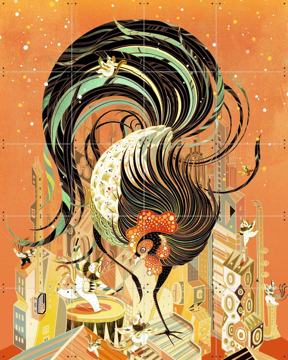 IXXI Rooster, Victo Ngai - 80 x 100 cm - Gratis ophangtool - Grote wanddecoratie en posters - Digitale Kunst, Speels, Illustraties, Grafisch Ontwerp