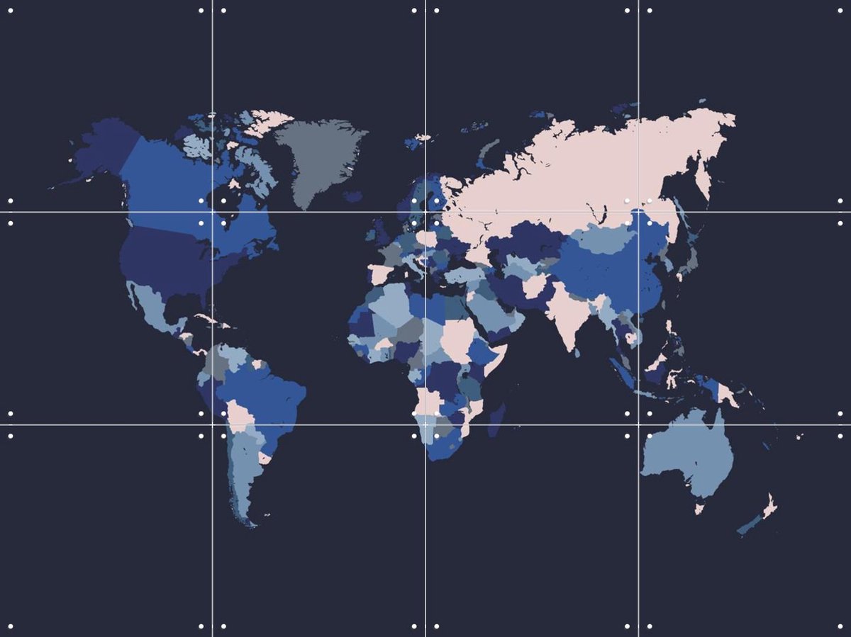IXXI World Map Mosaic Navy, Kunst in Kaart - 80 x 60 cm - Gratis ophangtool - Grote wanddecoratie en posters - Abstract, Grafisch Ontwerp