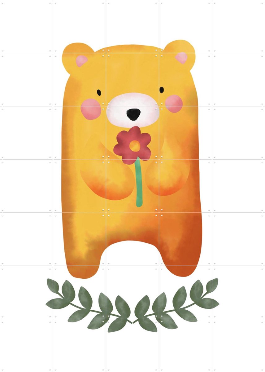 IXXI Little Bear with Blossoms, BAINAI - 100 x 140 cm - Gratis ophangtool - Grote wanddecoratie en posters Babykamer, Kinderkamer, Kinderen