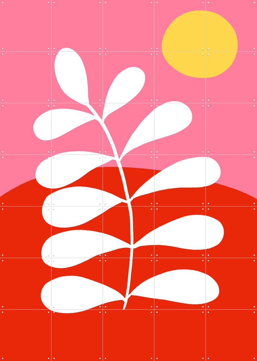 IXXI Pink Twig, BAINAI - 100 x 140 cm - Gratis ophangtool - Grote wanddecoratie en posters - Kleurrijk, Illustraties, Speels, Grafisch Ontwerp