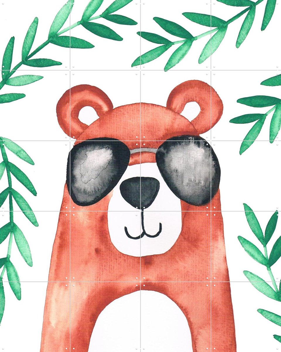 IXXI Summer Bear, BAINAI - 80 x 100 cm - Gratis ophangtool - Grote wanddecoratie en posters - Illustraties, Speels, Aquarel, Fantasierijk, Babykamer