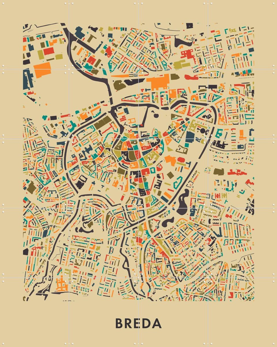 IXXI Breda Mosaic Map, Kunst in Kaart - 80 x 100 cm - Gratis ophangtool - Grote wanddecoratie en posters - Kleurrijk, Illustraties, Geometrische