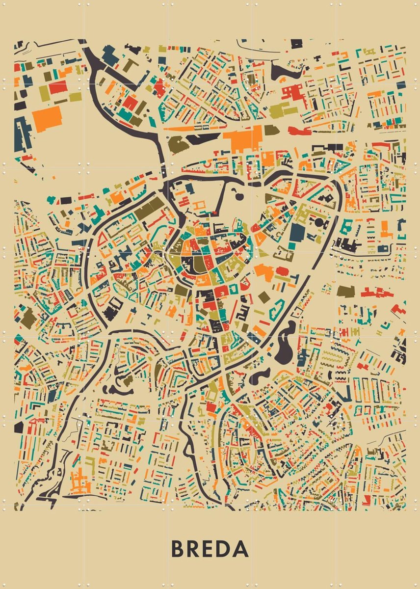 IXXI Breda Mosaic Map, Kunst in Kaart - 100 x 140 cm - Gratis ophangtool - Grote wanddecoratie en posters - Kleurrijk, Illustraties, Geometrische