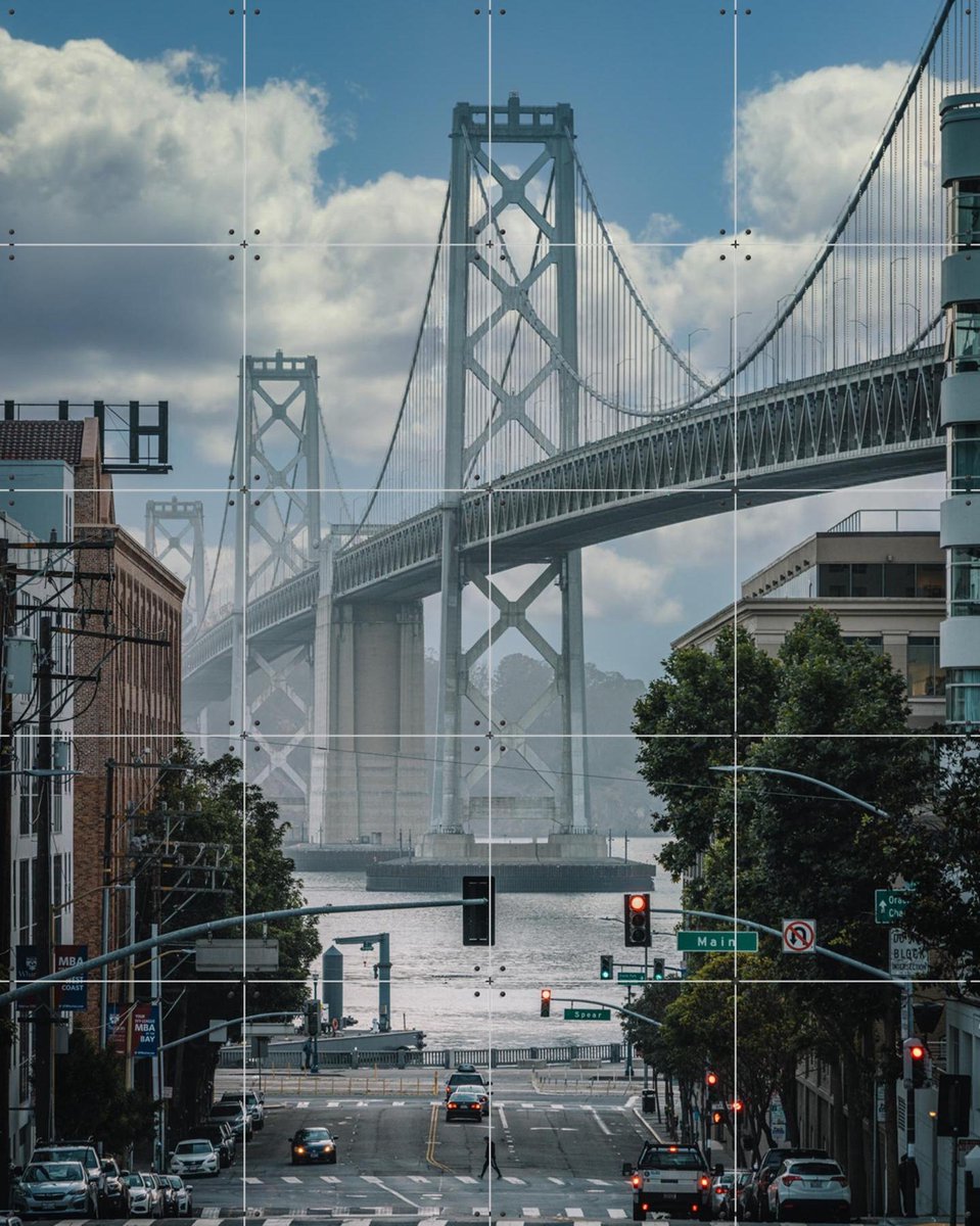 IXXI Bay Bridge, Tristan Zhou - 80 x 100 cm - Gratis ophangtool - Grote wanddecoratie en posters - Fotografie, Woonkamer, Mancave, Architectuur