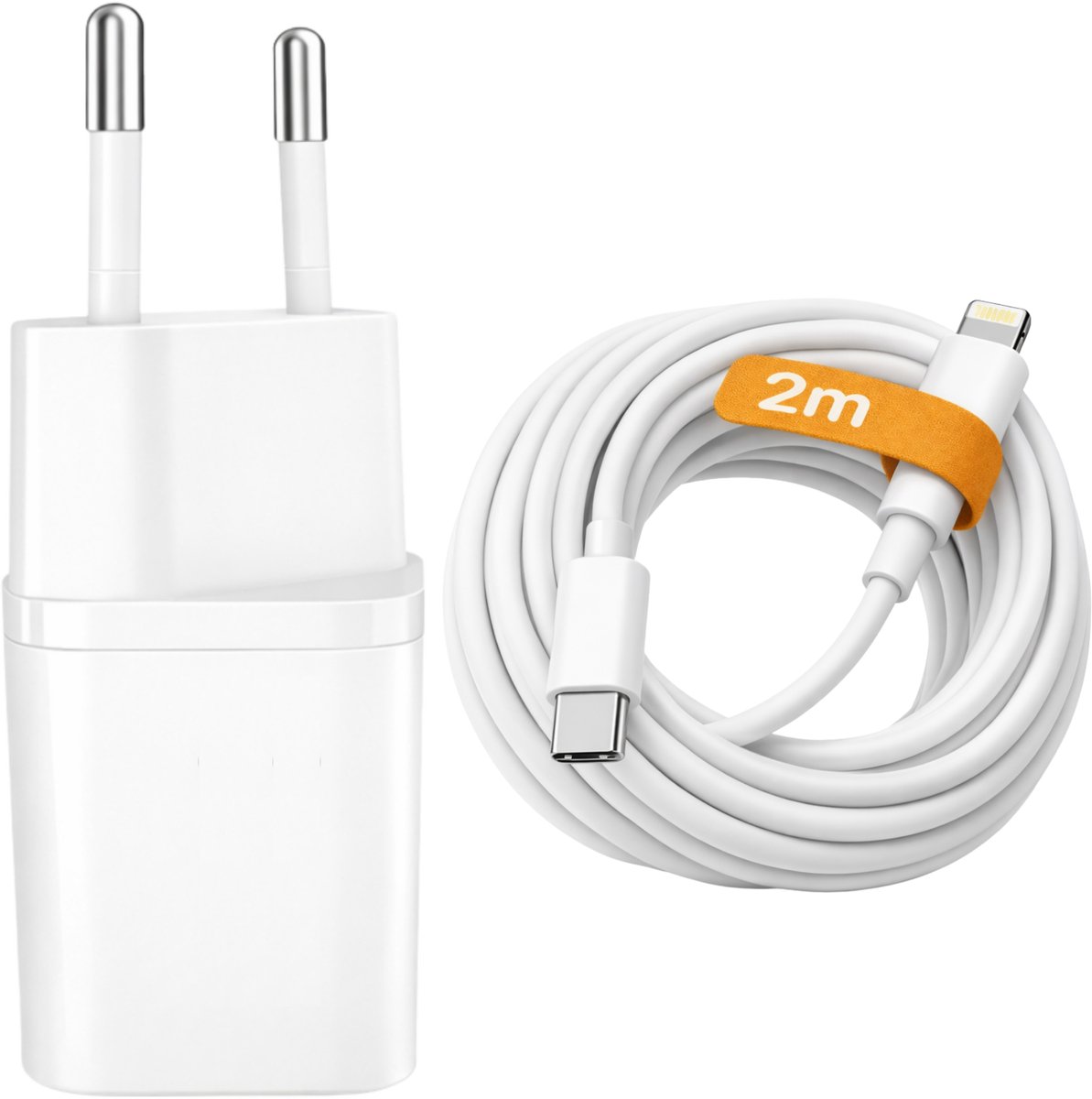 USB-C Snellader 20W – Compacte Oplader – Inclusief 2m Lightning Kabel – Geschikt voor iPhone 5 t/m 14 & iPad – Wit