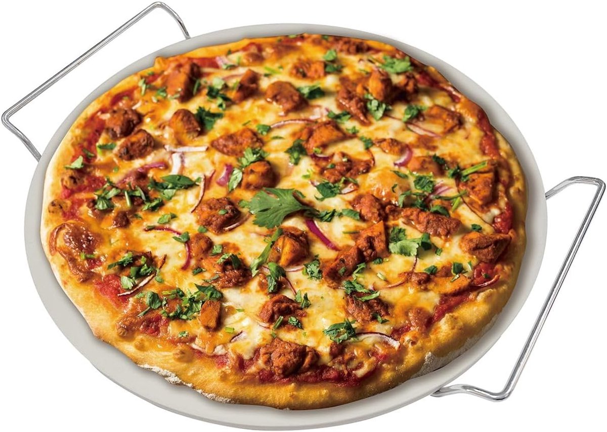 Cordieriet Pizza Steen Ø 33cm met Metalen Standaard - Bakkerskwaliteit - Oven - BBQ - Pizzaplank