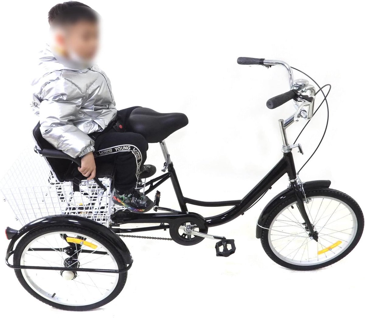 Driewieler Volwassenen - Driewieler Fiets - Stad en Boodschappen - Met Mand Kinderzitje - 20 Inch Wielen - Zwart
