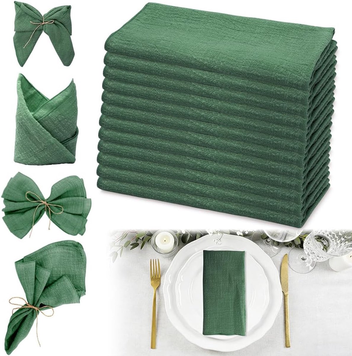 Stoffen Servetten - Katoenen Servetten - Diner Decoratie - Set van 12 - 43 x 43 cm - Donkergroen