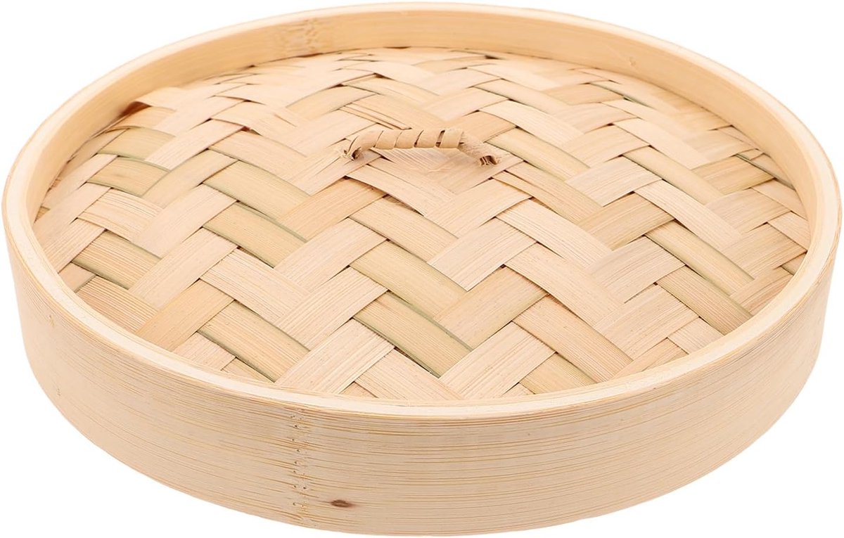 Bamboe Deksel - Stoommand Deksel - Gezond Koken - Handgeweven Stevigheid - 22cm Doorsnee - Beige