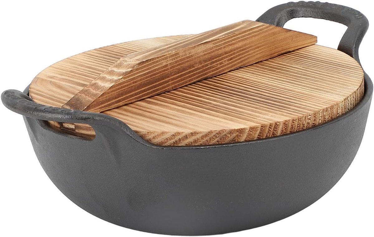 Gietijzeren Wok - Roerbakpan - Authentiek Koken - Platte Bodem - 20 Cm
