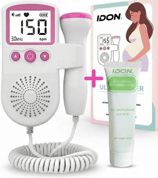 Foto: Idon doppler inclusief ultrasound gel echo apparaat hartslag beluisteren baby hartje monitor fetal jongen meisje zwangerschapscadeau