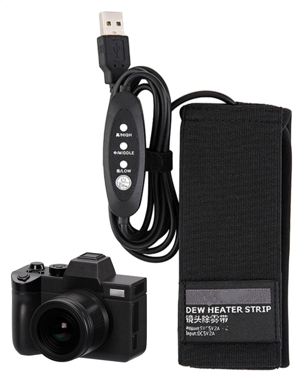 Lens Verwarmer - Dauw Verwijderaar - Fotografie Accessoire - Drie Warmtestanden - 28x6.5cm