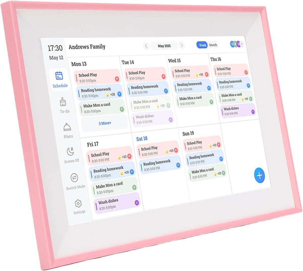 Slimme Digitale Kalender - Gezinsplanner Touchscreen - Thuisschema's Beheren - Interactief WiFi Display - 101 Inch HD Scherm - Roze