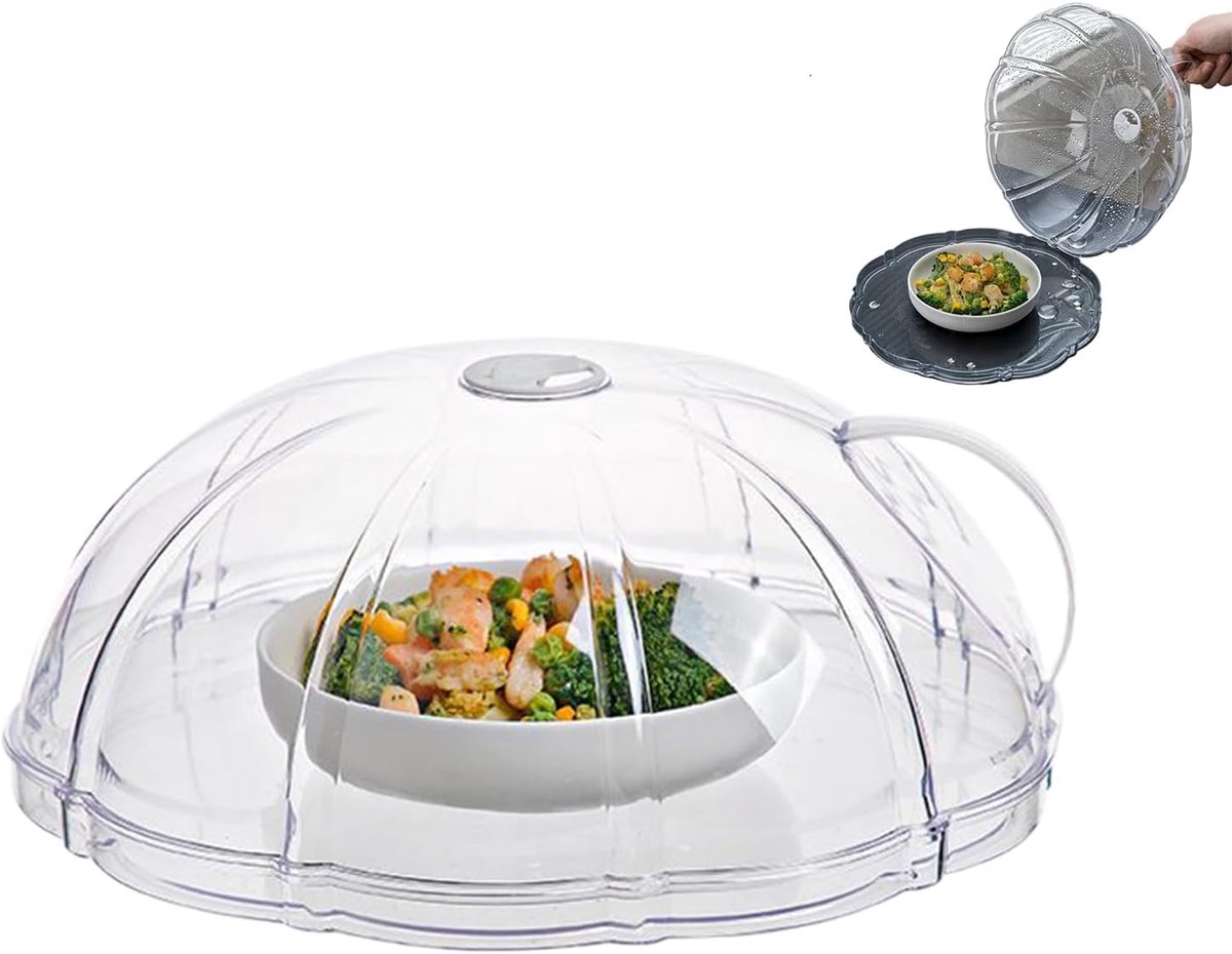 Magnetron Deksel - Spatbescherming Oven - Voedsel Opwarmen - Hittebestendig Transparant - 27.5 cm Diameter - Met Chassis