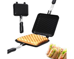 Geroosterde Sandwich Maker - Broodrooster Toastie - Ontbijt Thuis - Dubbelzijdig Roosteren - 36x15x2.5 cm - Zwart