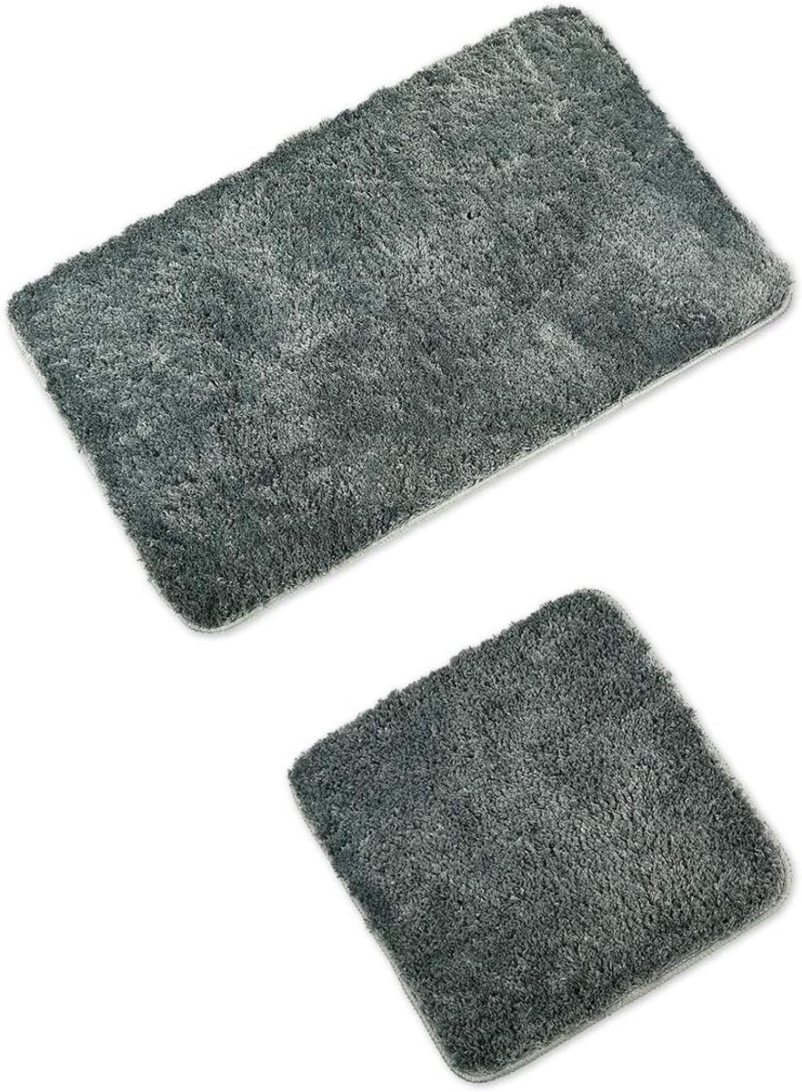 Badmat Set - Badkamerkleed - Modern Wonen - Anti-slip Rubber Onderkant - 50x80cm 45x45cm - Grijs