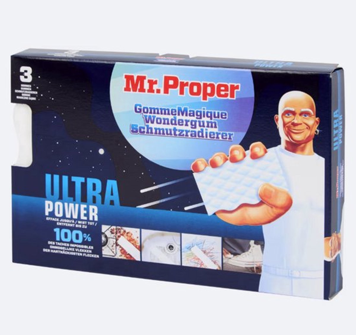 Mr. Propre Wondergum Ultra Power – 3 Stuks – Extra Krachtige Vlekkenspons – Voor Hardnekkig Vuil