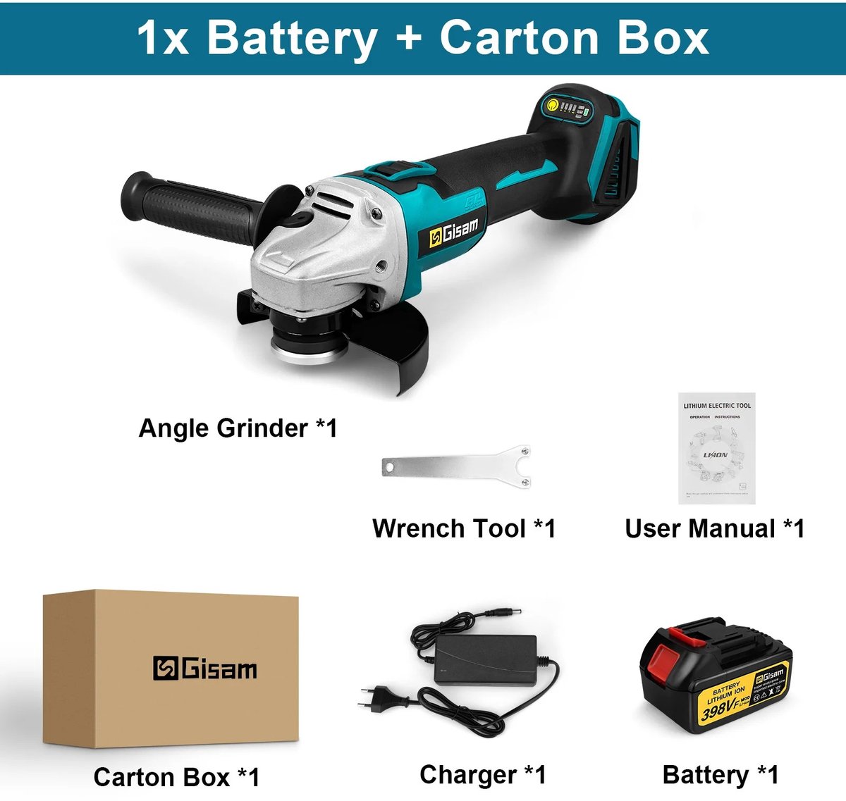 Zolara Accu Haakse slijper - 18V - Inclusief 1 batterij - Borstelloze Motor - 125 mm Slijptol - 10.000 rpm - Variabele Snelheid - Slijpschijf