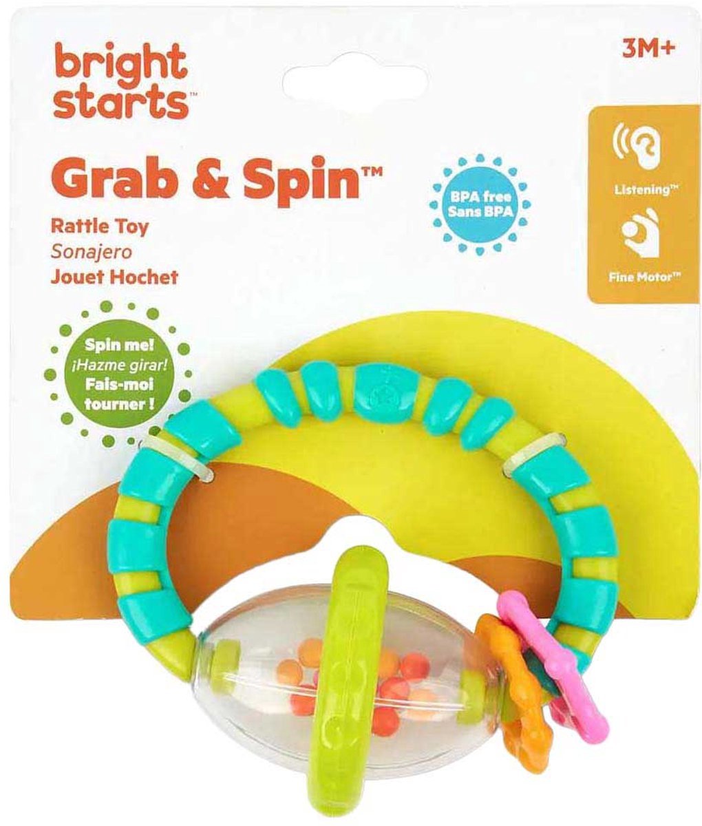 Bright Starts Grab Spin Babyrammelaar - BPA-vrij bijtspeeltje - geschikt voor baby's vanaf 3 maanden