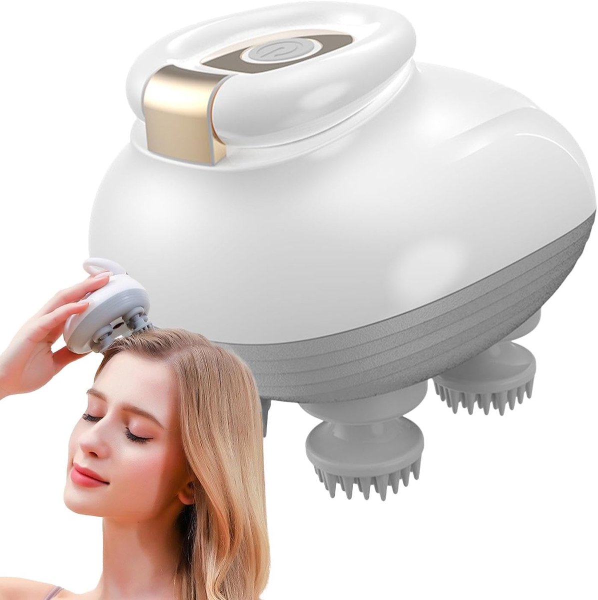 Hoofdmassager - Hoofdhuid Stimulator - Stress Verlichten - Draadloos Oplaadbaar - 128 x 103 cm - Wit