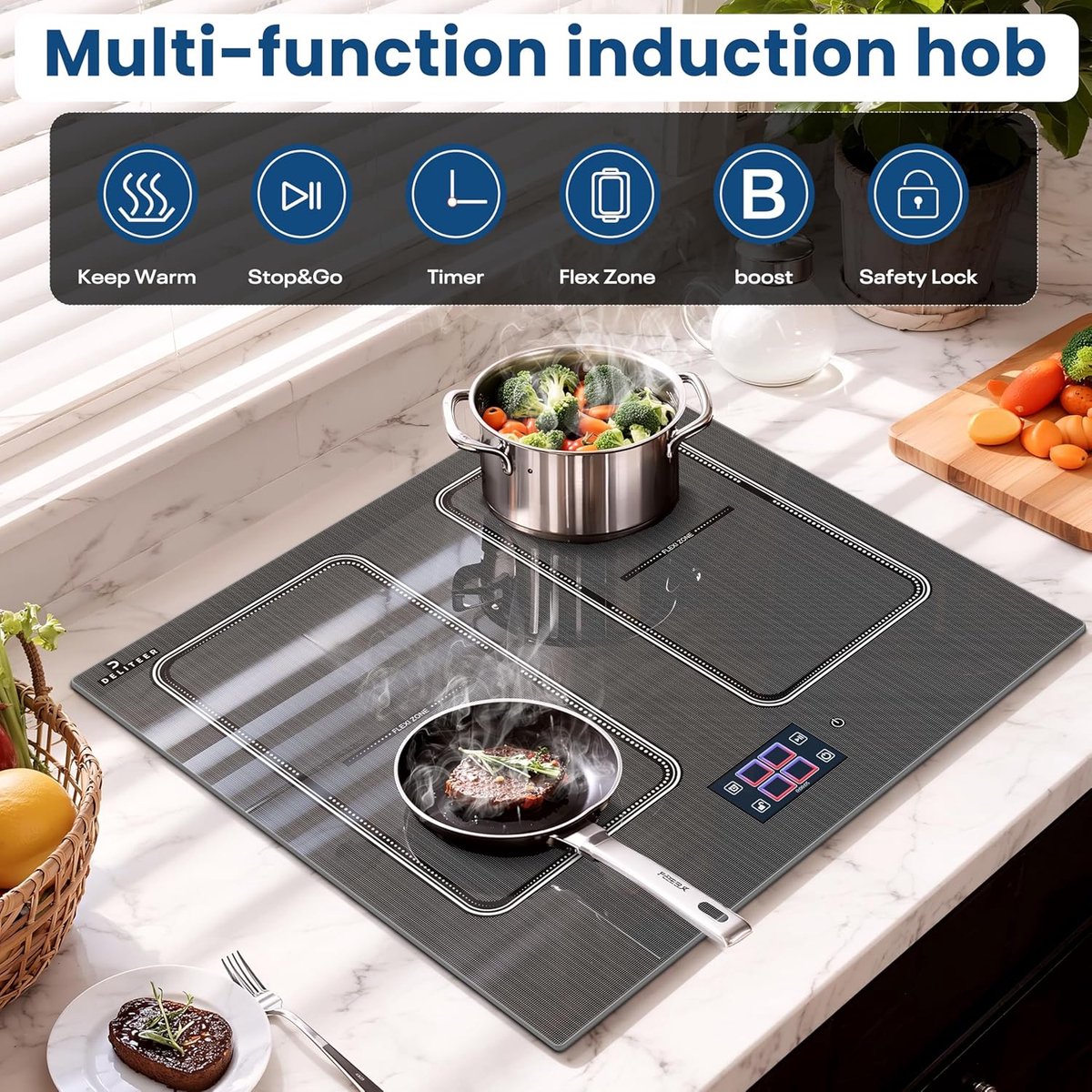 Inductie Kookplaat - 4 Zones Kookplaat - Snel Koken - 2 Flexzones - 60 cm Inbouw - Zwart