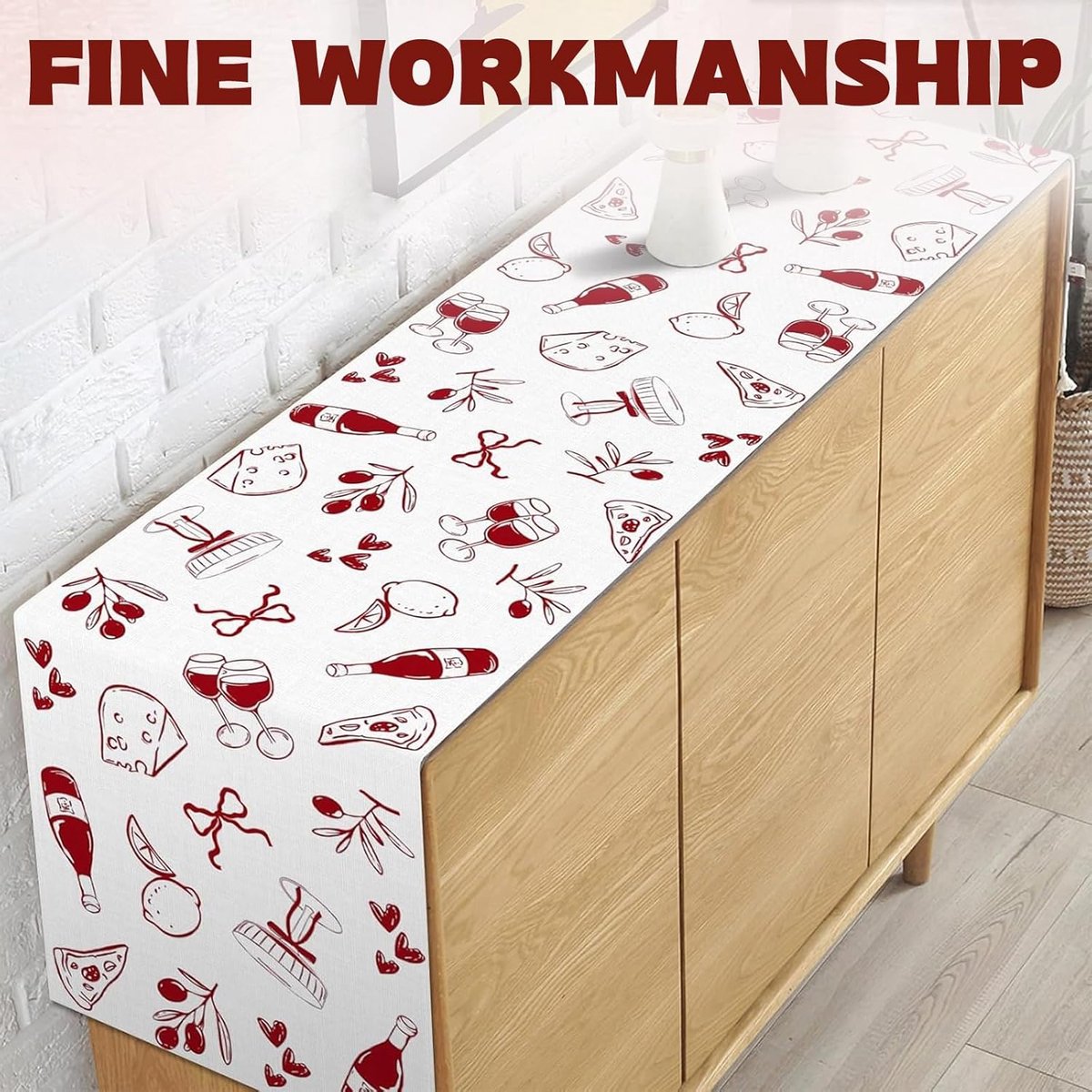 Tafelloper Kerst - Tafelkleed Decoratie - Feestelijke Tafel - Italiaans Design - 33x183cm - Rood