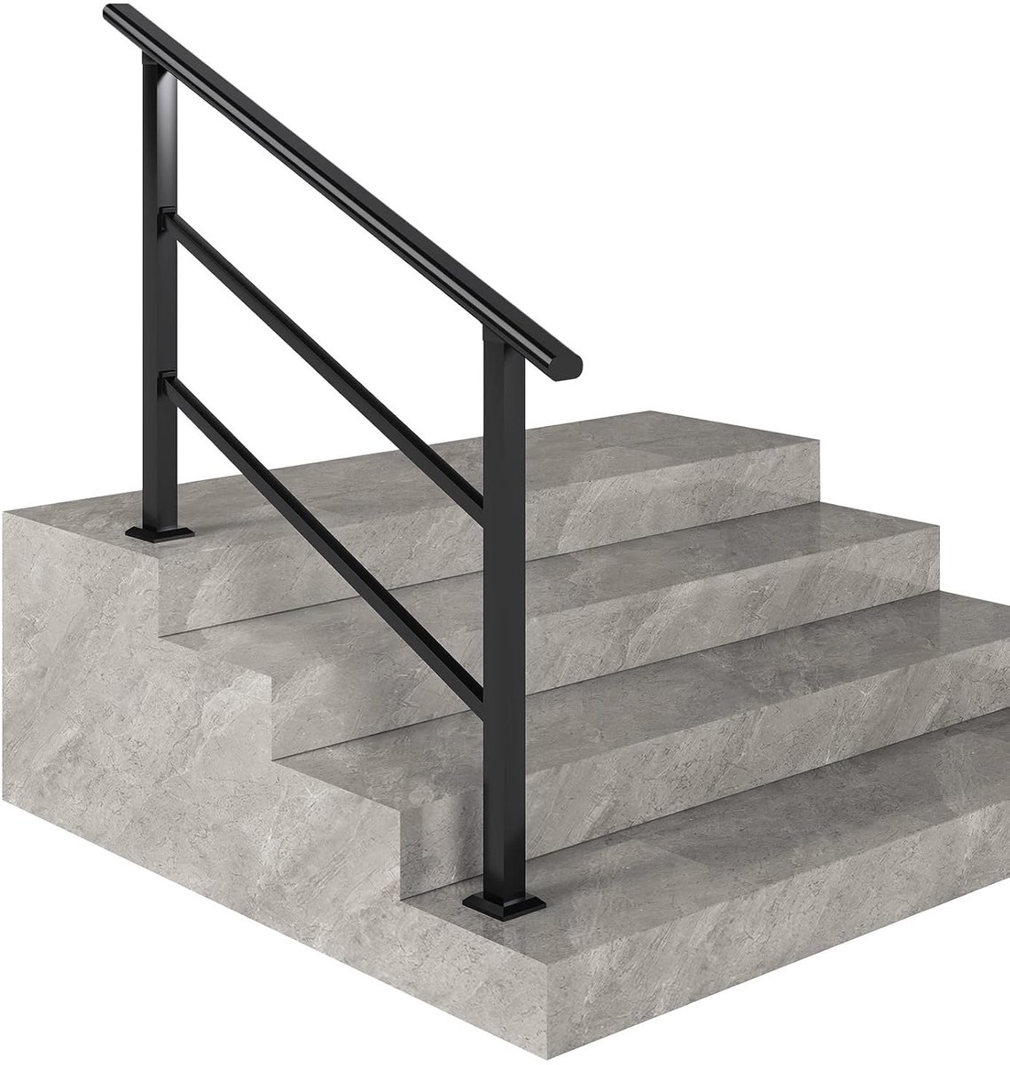 Balustrade Paal Staal - Trapleuning Buiten - Terras Entree - Op Maat Gemaakt - 60-150cm Verstelbaar - Zwart