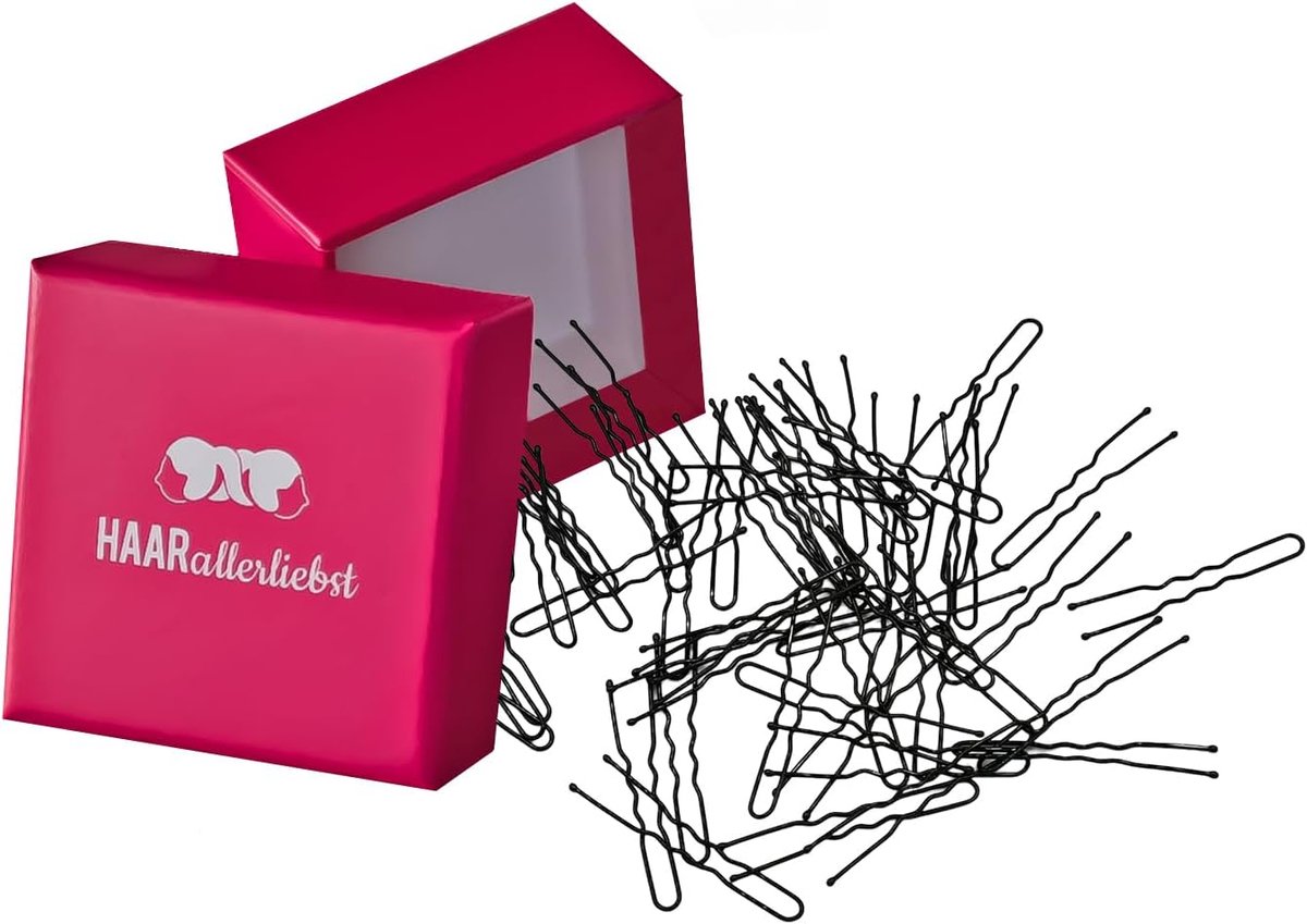 Haarspelden Zwart - U-Vorm Clips - Haar Fixeren - Inclusief Opbergdoos - 5 cm Lengte - Roze Doos