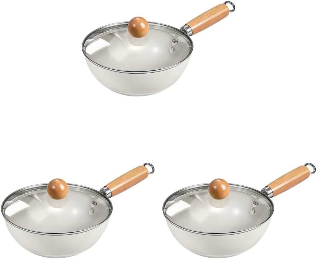 Keramische Wokpan Roerbakpan met Deksel Inductie Koken Non-stick Coating 20 cm Diameter Wit