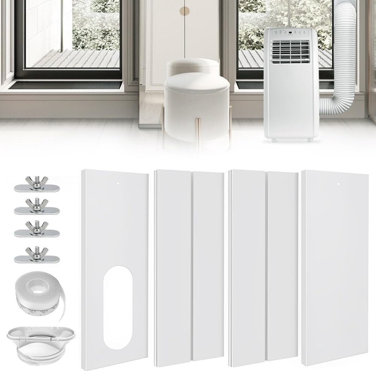 Airco Raamkit - Ventilatie Set - Mobiele Airco - Verstelbaar Paneel - 43-140 cm - Wit