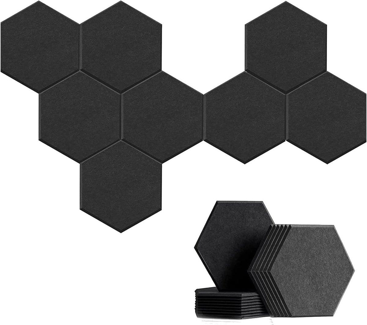 Akoestische Panelen - Geluidsabsorberend - Studio Geluid - Zelfklevend Zeshoek - 8 Stuks - Zwart