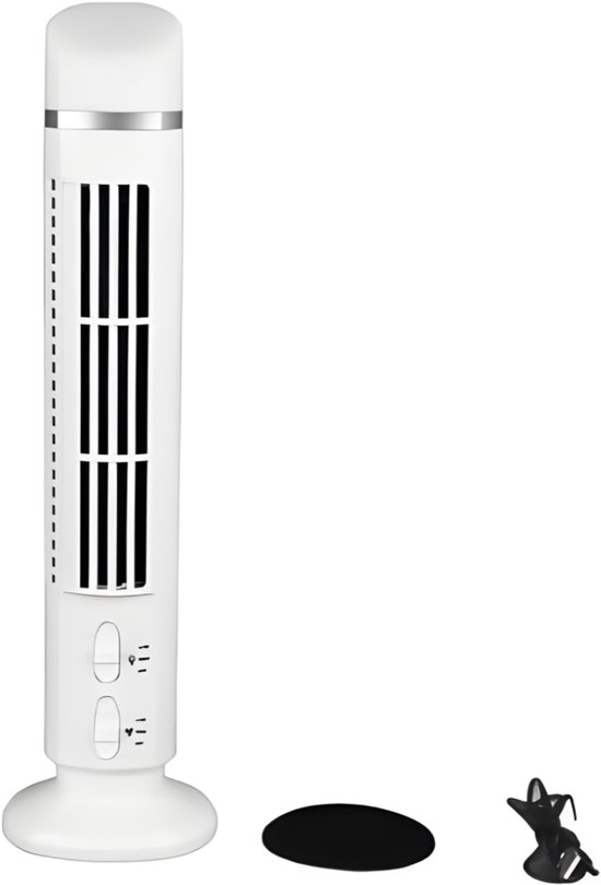 Staande bladloze torenventilator wit 34 dB stil veilig compact met afstandsbediening 38x10x10 cm