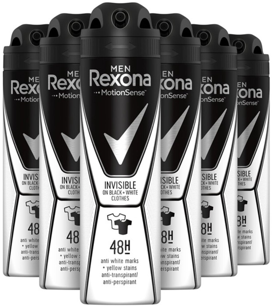 Rexona Deospray Men - Invisible Black + White - 150 ml - Voordeelverpakking 6 stuks