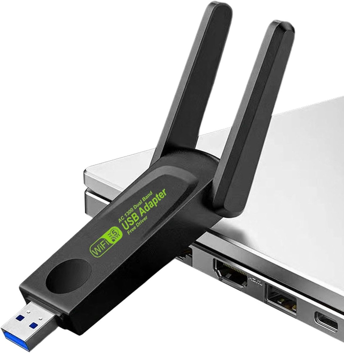 Draadloze Netwerkadapter - WiFi Dongle - Snelle Internetverbinding - Dual Band 1300Mbps - 5dBi Antennes - Zwart