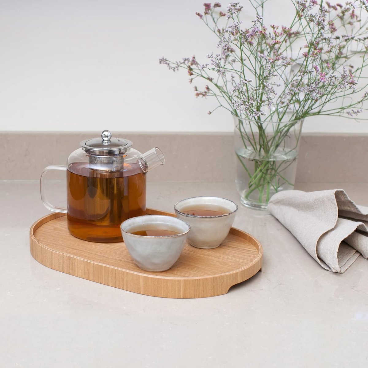 Dienblad Anti-Slip - Serveerschaal Hout - Ontbijt Lunch Diner - Natuurlijk Wilgenhout - 39x26x3 cm - Houtkleur