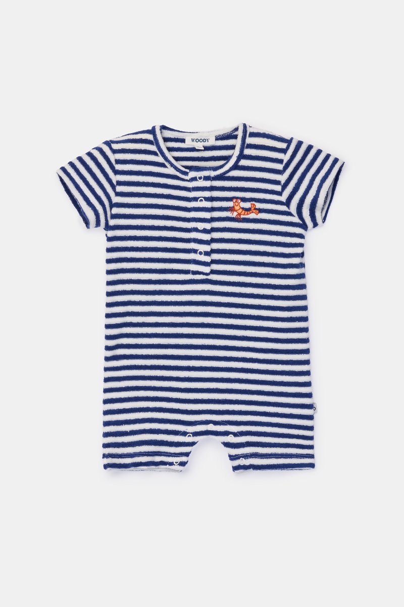 Woody kruippakje baby unisex - marineblauw gestreept - 261-10-BBB-T/921 - maat 80