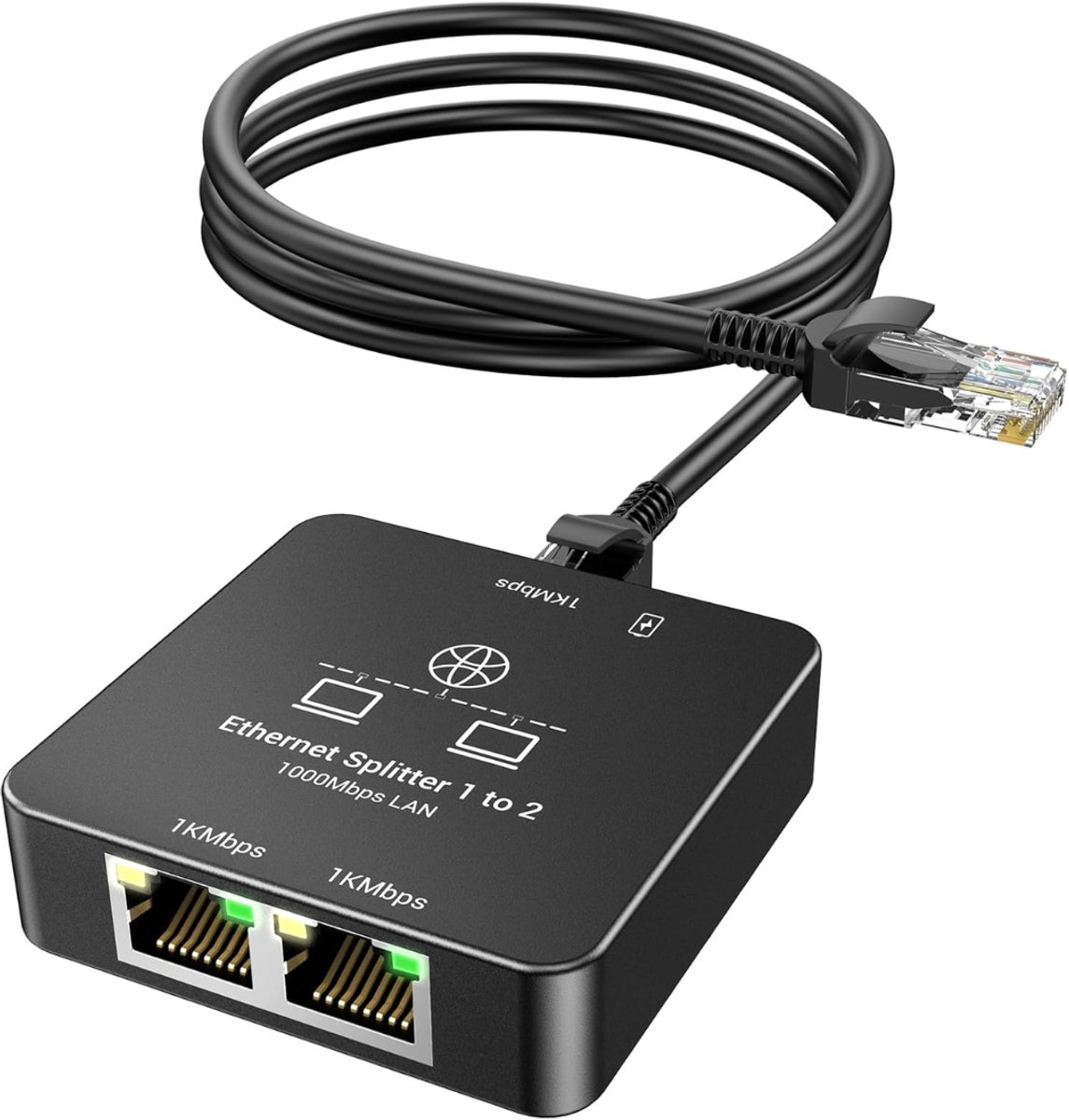 DEXO® Internet Splitter - Netwerk Spiltter - Internetkabel - Zwart - 7cm x 3cm x 7cm