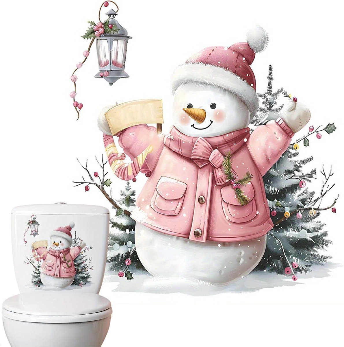 Wanddecoratie Sneeuwman - Badkamer Stickers - Toilet Decoratie - Zelfklevend PVC - 30x30cm