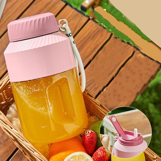 Draagbare Blender - Reis Mixer - Gezonde Drankjes Maken - 10 Scherpe Bladen - 1 Liter Capaciteit - Roze — afbeelding 3