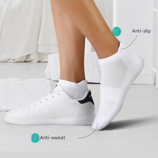 Verpakking van 10 paar - Unisex laag uitgesneden katoenen sokken - Ademende, antislip sportsokken - Sokken met mesh-structuur - Enkelsokken voor hardlopen en sport - Lichtgewicht katoenen sokken - Maat L - Wit - maat 41—46 van Merkloos — afbeelding 2