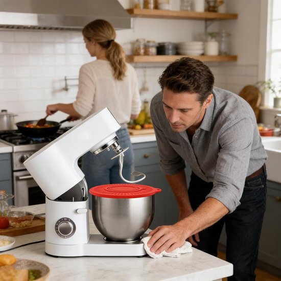 Spatbescherming Mengkom - Mixer Afdekking - Schoon Bakken - Met Meelcontainer - 23cm Doorsnede - Rood — afbeelding 5