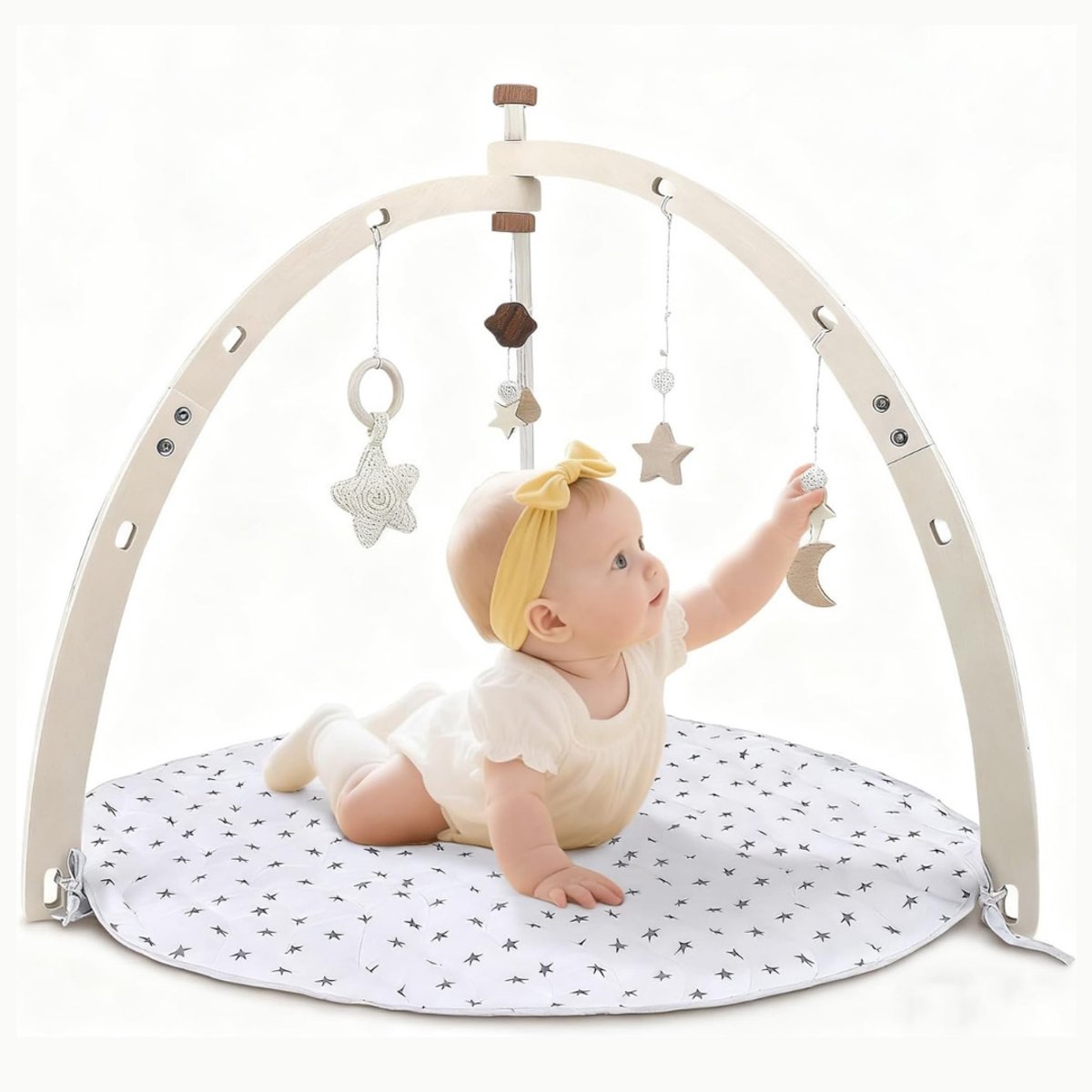 SVN® Speelgoedkleed Baby met Boog - Babygym - Babykleed - 5 Zintuiglijk Montessori-speelgoed - Beige/Wit- 43cmx 29cmx 5cm; 1.42 kg