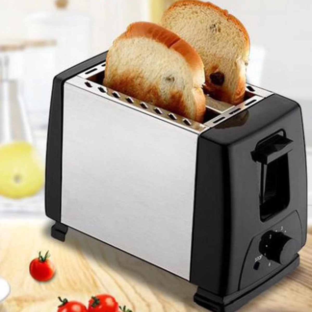 Broodrooster - Ontbijtmachine Tosti-ijzer - Snel Ontbijten - Extra brede sleuven - 20x11x16cm - Zwart